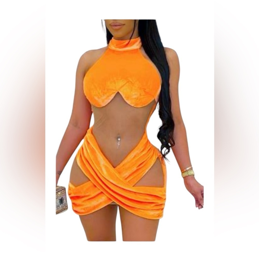 Chic Orange Mesh Dress